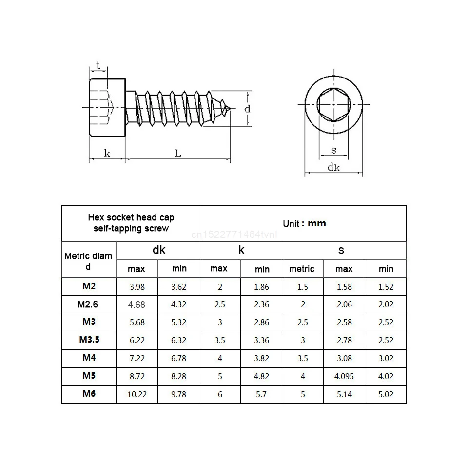 M2 M2.6 M3 M3.5 M4 M5 M6 Hex Hexagon Socket Cap Head Self Tapping Screw 8.8 Grade Black/Nickel Zinc Allen Head Screw for Speaker