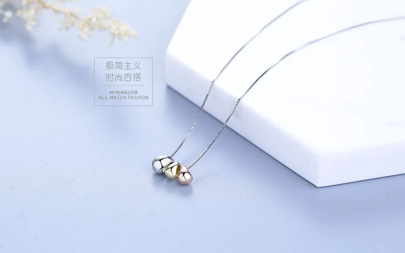 New Simple Temperament Three-color Angel Egg 925 Sterling Silver Jewelry Golden Bean Clavicle Chain Pendant Necklaces XL014