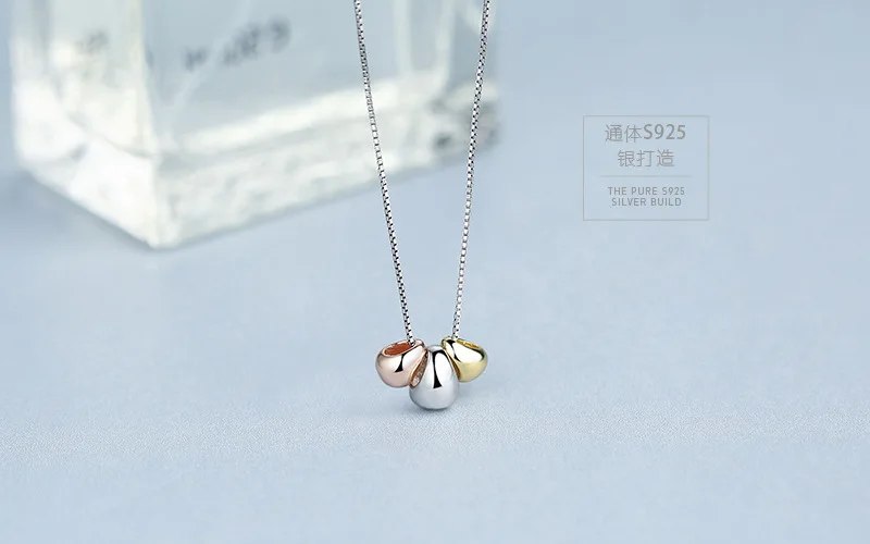 New Simple Temperament Three-color Angel Egg 925 Sterling Silver Jewelry Golden Bean Clavicle Chain Pendant Necklaces XL014