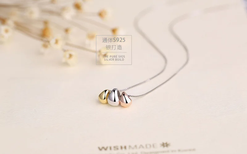 New Simple Temperament Three-color Angel Egg 925 Sterling Silver Jewelry Golden Bean Clavicle Chain Pendant Necklaces XL014