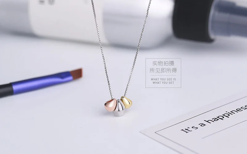 New Simple Temperament Three-color Angel Egg 925 Sterling Silver Jewelry Golden Bean Clavicle Chain Pendant Necklaces XL014