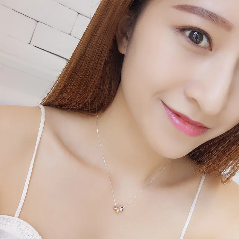 New Simple Temperament Three-color Angel Egg 925 Sterling Silver Jewelry Golden Bean Clavicle Chain Pendant Necklaces XL014