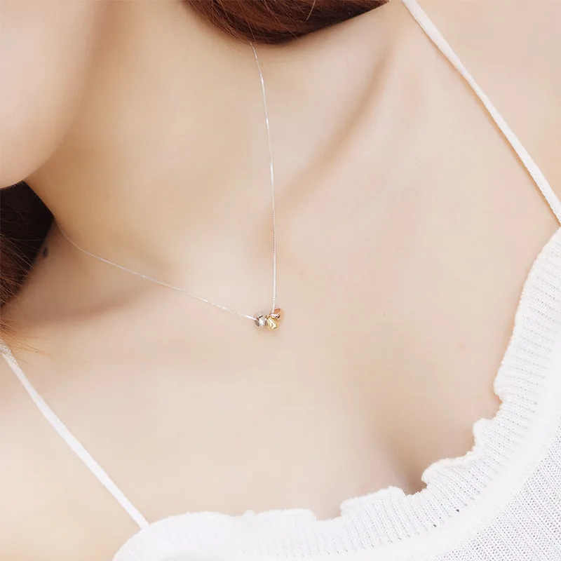 New Simple Temperament Three-color Angel Egg 925 Sterling Silver Jewelry Golden Bean Clavicle Chain Pendant Necklaces XL014