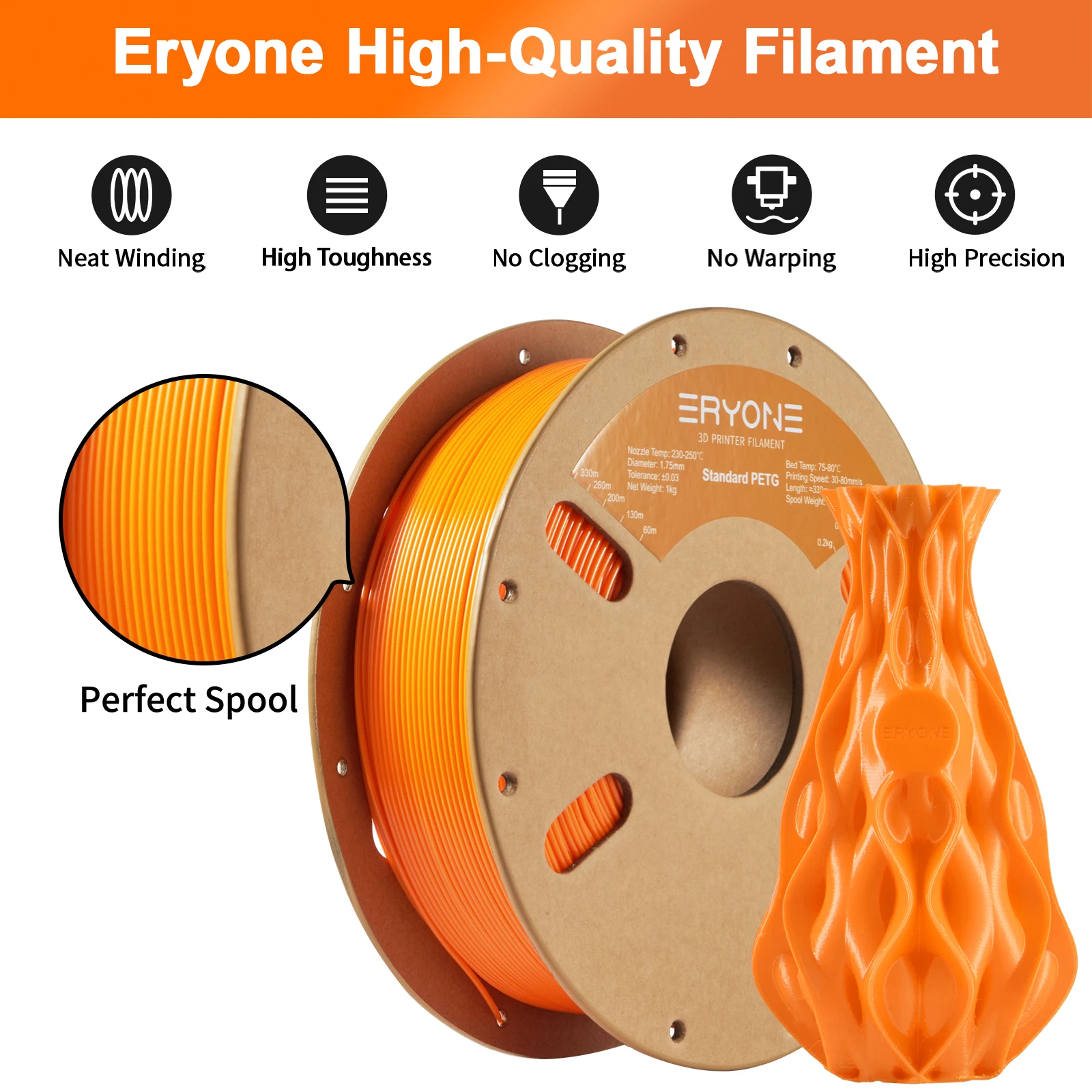 ERYONE 10KG Standard PETG Filament 1.75mm 3D Print,Multicolor Available,petg filament,3D Filament Wholesal ,1KG/Spool
