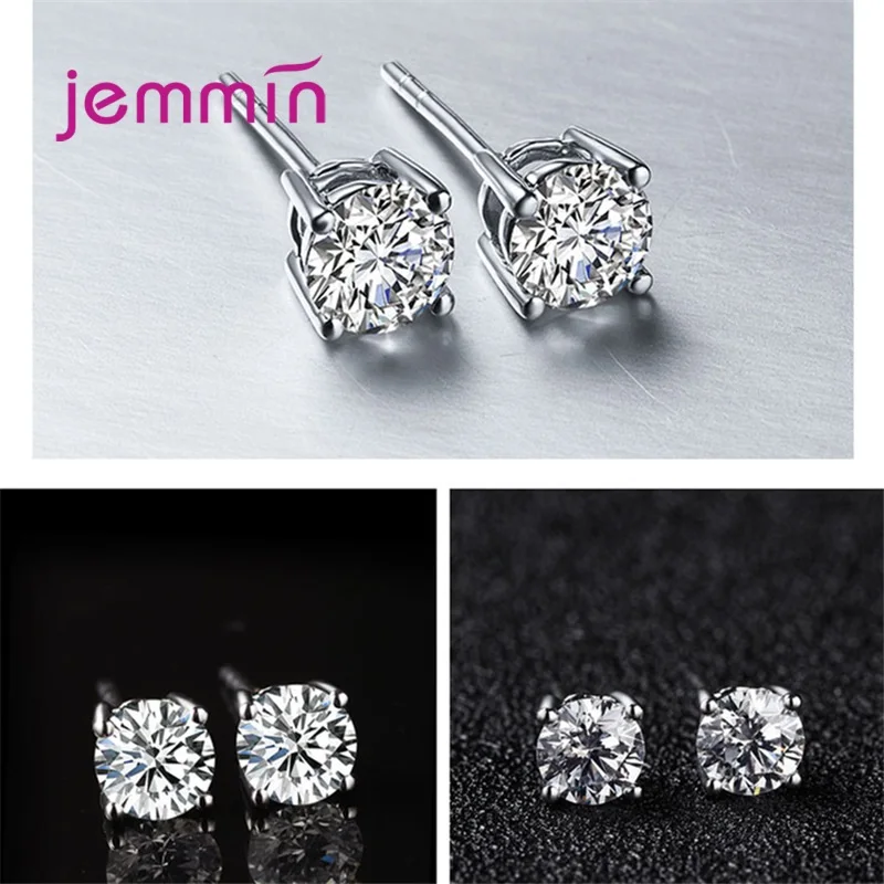 Classic AAA CZ Stud Earrings for Women Men 4MM to 8MM 925 Sterling Silver Crystal Cubic Zircon Studs Earring Mens Jewelry