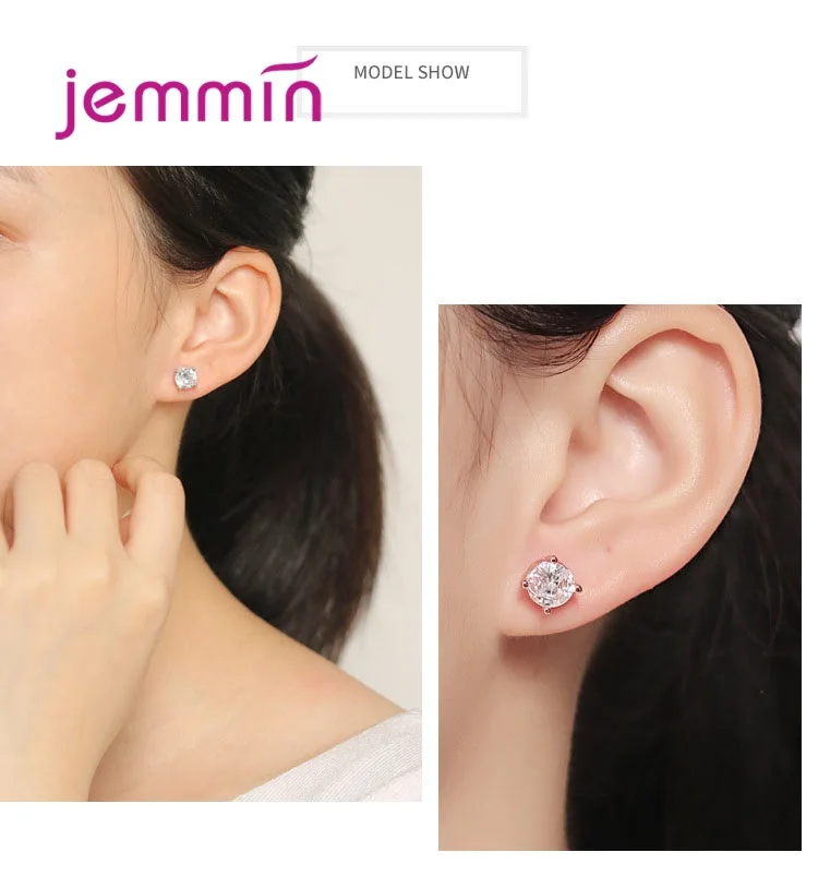 Classic AAA CZ Stud Earrings for Women Men 4MM to 8MM 925 Sterling Silver Crystal Cubic Zircon Studs Earring Mens Jewelry