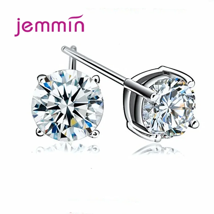 Classic AAA CZ Stud Earrings for Women Men 4MM to 8MM 925 Sterling Silver Crystal Cubic Zircon Studs Earring Mens Jewelry
