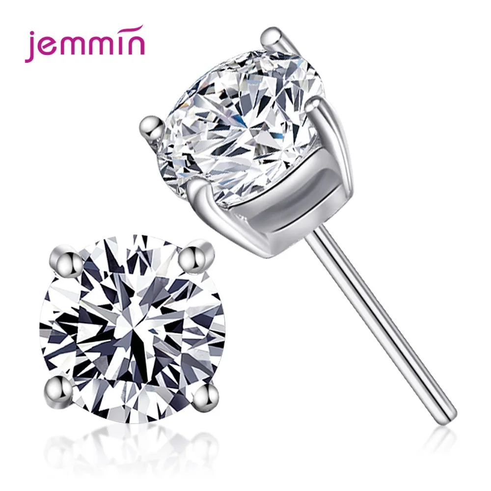 Classic AAA CZ Stud Earrings for Women Men 4MM to 8MM 925 Sterling Silver Crystal Cubic Zircon Studs Earring Mens Jewelry