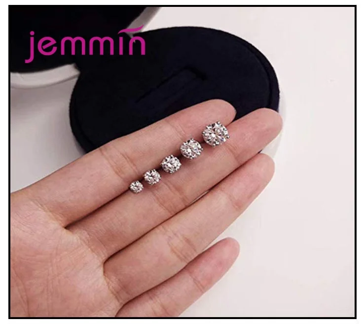 Classic AAA CZ Stud Earrings for Women Men 4MM to 8MM 925 Sterling Silver Crystal Cubic Zircon Studs Earring Mens Jewelry