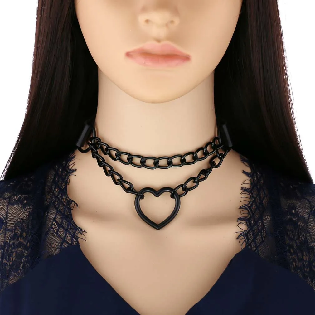 Black Choker Necklace for Women Goth Heart Necklace Chain Collar Grunge Punk Cute Kawaii Chocker Halloween Jewelry