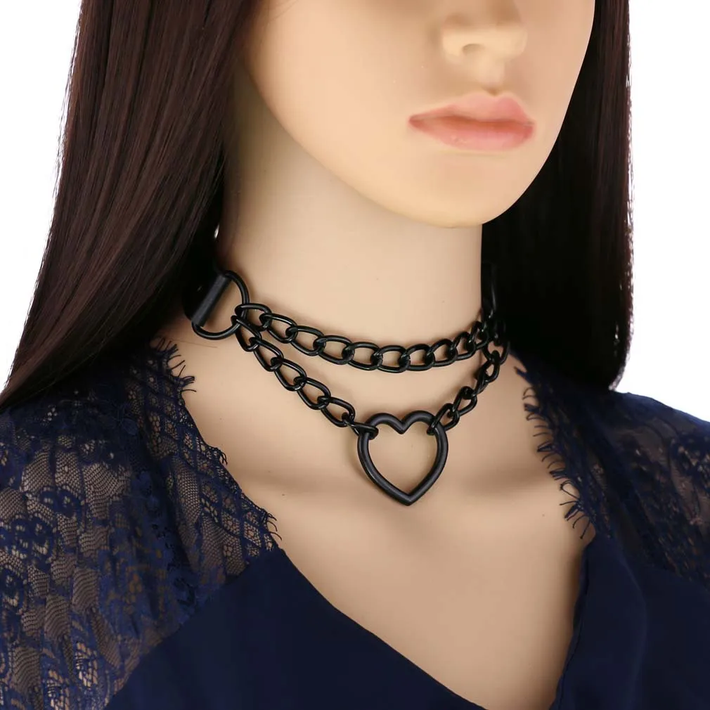 Black Choker Necklace for Women Goth Heart Necklace Chain Collar Grunge Punk Cute Kawaii Chocker Halloween Jewelry