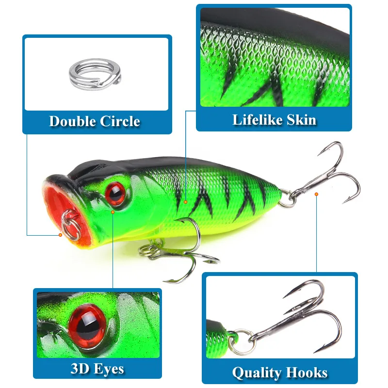1Pcs 7cm 12g Popper Fishing Lure Hard Artificial Bait Topwater with 2 Treble Hooks Carp Fishing Lures Wobbler Crankbait Pesca
