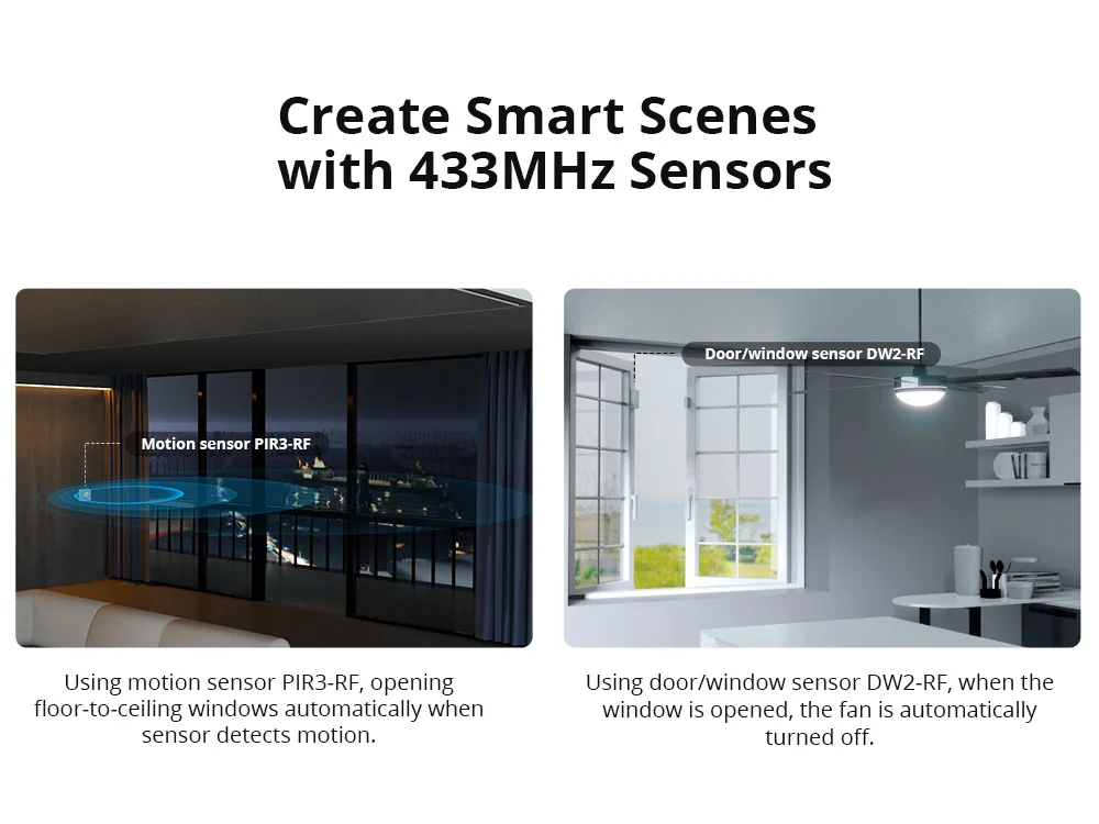 SONOFF RF Bridge R2 433MHz Gateway DW2 PIR3 Door Window Motion Sensor Voice Control Smart Scene via EWeLink Google Home Alexa