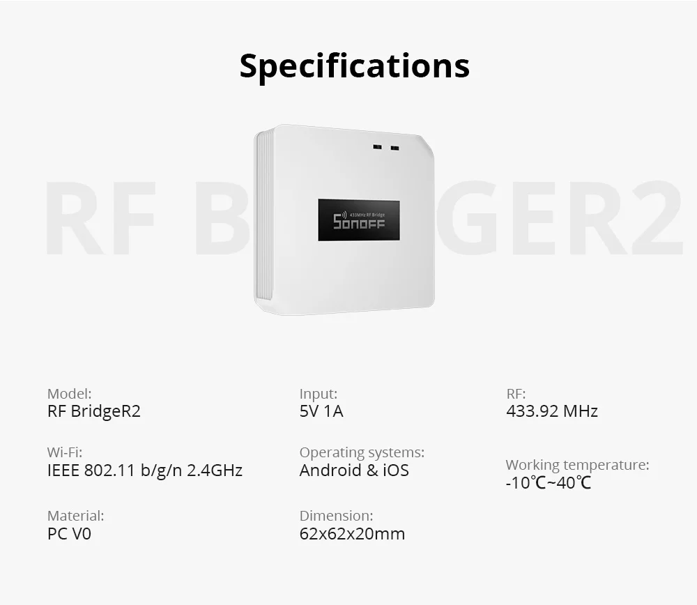 SONOFF RF Bridge R2 433MHz Gateway DW2 PIR3 Door Window Motion Sensor Voice Control Smart Scene via EWeLink Google Home Alexa