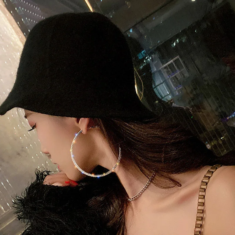 Raexrage 30-100mm Fashion Hoops Earrings With Rhinestone Circle Crystal Earrings Big Basketball Wives CZ Hiphop Earrings Women