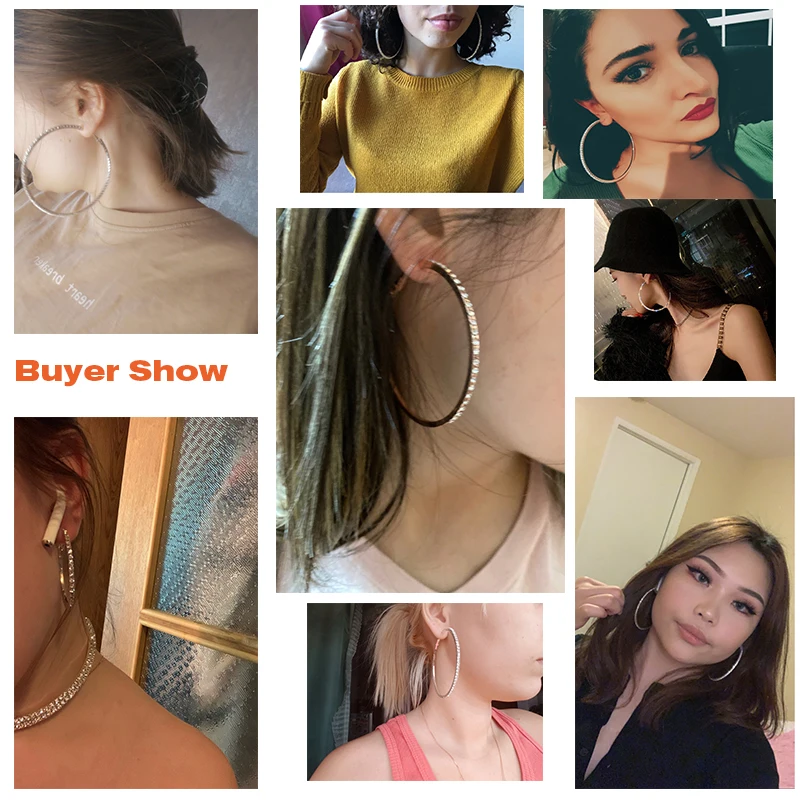 Raexrage 30-100mm Fashion Hoops Earrings With Rhinestone Circle Crystal Earrings Big Basketball Wives CZ Hiphop Earrings Women