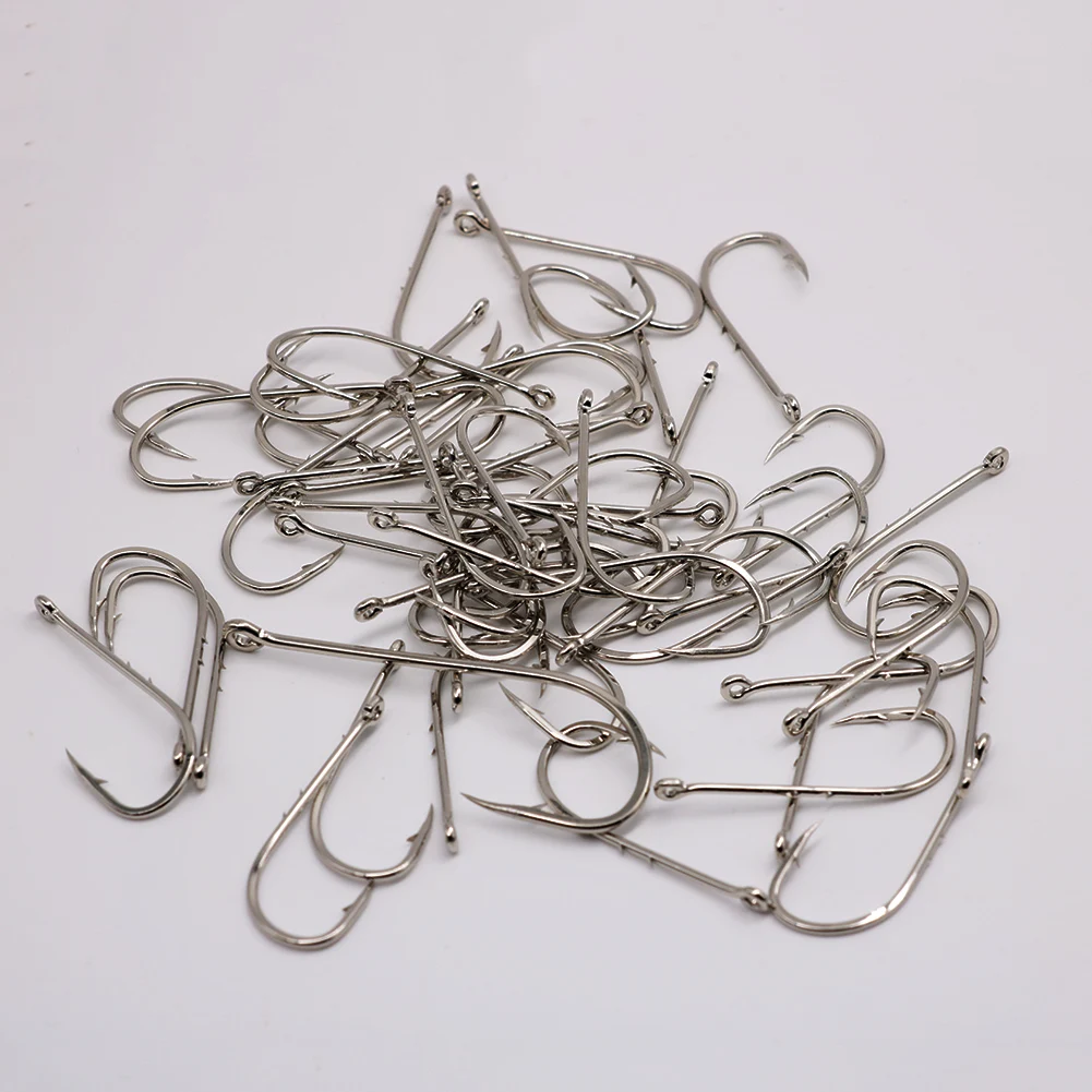 50pcs/Box Barbed High Carbon Steel Fishing Hooks Sea Worm Carp Single Circle Hook Set Fly Fishing Accessories Tackle Fishhook