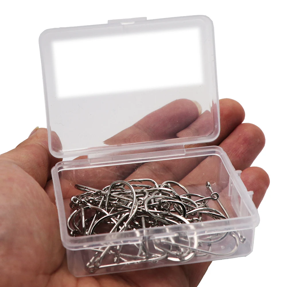 50pcs/Box Barbed High Carbon Steel Fishing Hooks Sea Worm Carp Single Circle Hook Set Fly Fishing Accessories Tackle Fishhook