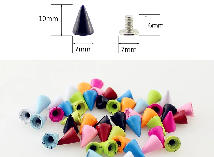 50sets 7*10mm Cone Colored Studs And Spikes For Clothes DIY Handcraft Garment Rivets For Leather Bag Shoes Tachuelas Ropa