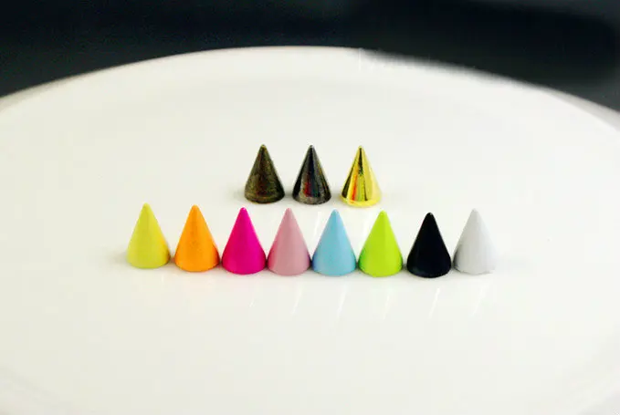 50sets 7*10mm Cone Colored Studs And Spikes For Clothes DIY Handcraft Garment Rivets For Leather Bag Shoes Tachuelas Ropa