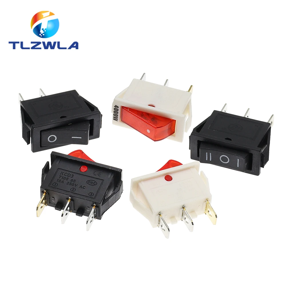 1PCS KCD3 Rocker Switch ON-OFF ON-OFF-ON 2 Position 3Pins Electrical equipment With Light Power Switch 16A 250V / 20A 125V AC
