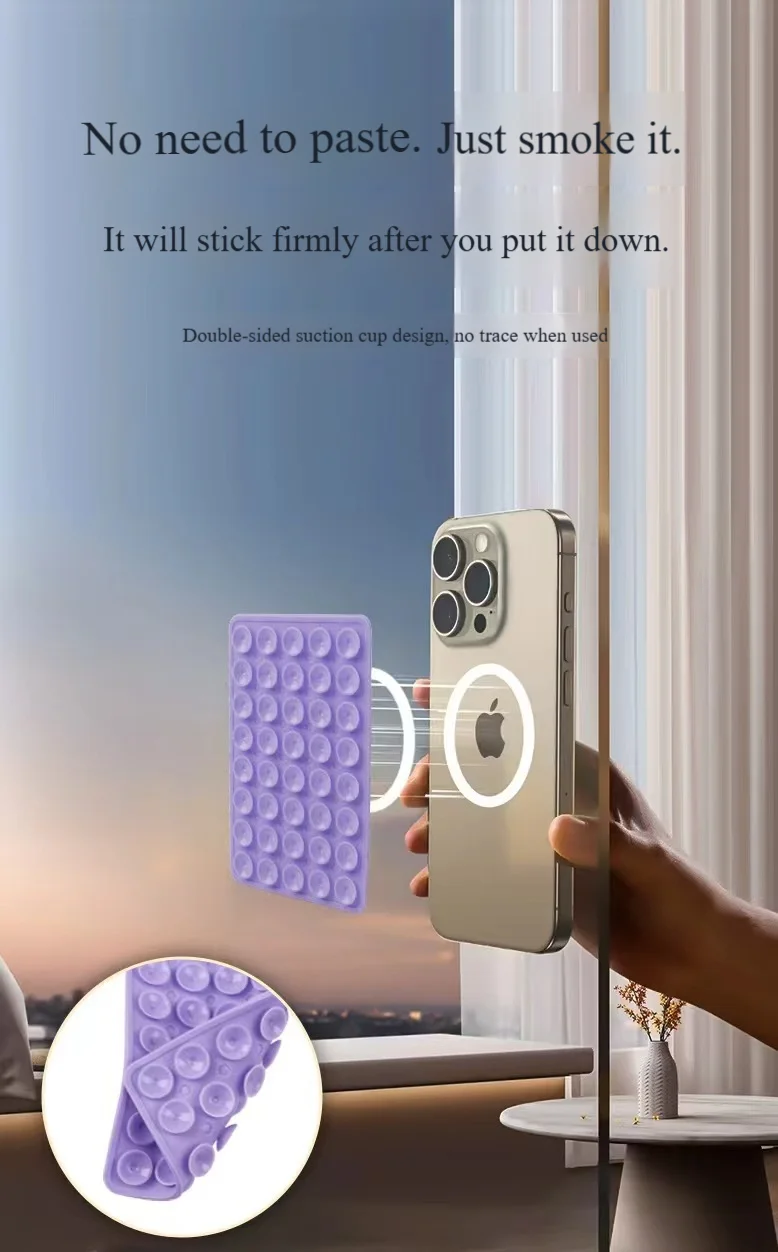 24 Silicone Suction Cups, Black Minimalist Sticker, Anti Slip Phone Case, Portable And Movable Phone Holder, Square Portable
