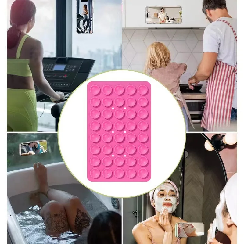 24 Silicone Suction Cups, Black Minimalist Sticker, Anti Slip Phone Case, Portable And Movable Phone Holder, Square Portable