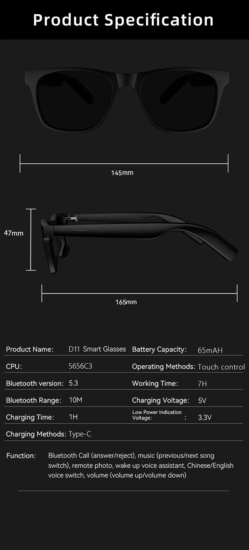 Lenovo AI Smart Wireless Glasses Bluetooth Sunglasses Remote 8K Control Touch Photo Camera Recording Voice Assistant Translator