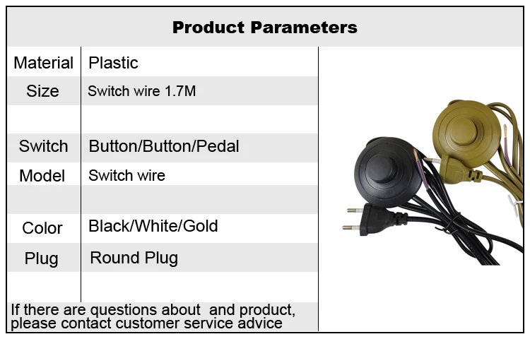 EU Plug With Switch Wire 1.7M Dimmer Black/White Lamp Cable For Table Lamp For Floor lamp 110-220V Electricity Wire US Plug