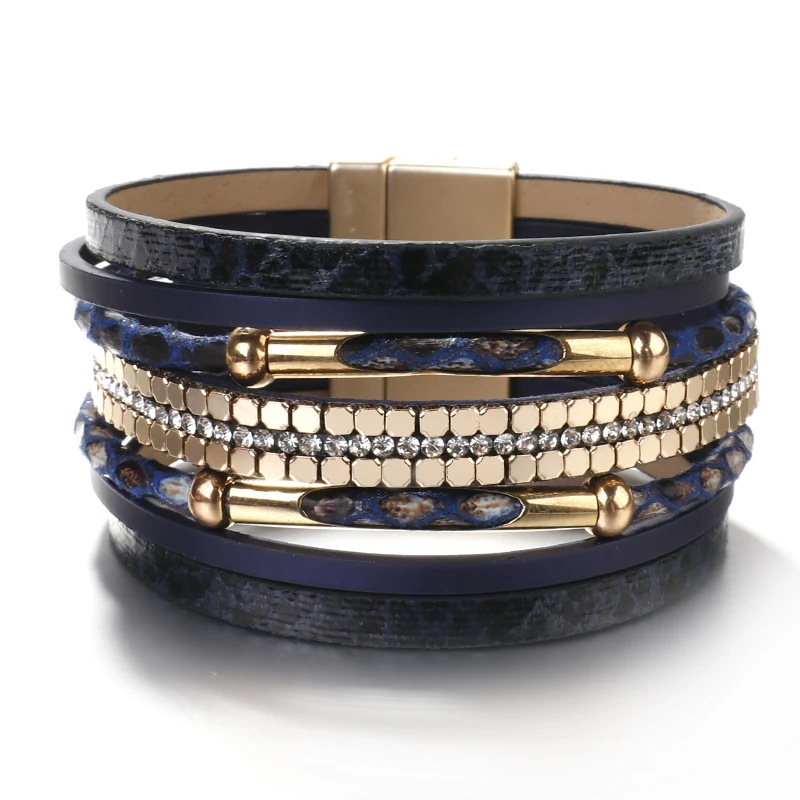 ALLYES Crystal Snake Skin Leather Bracelets for Women Fashion Bohemian Multilayer Charm Bracelet Bangles Female Party Jewelry