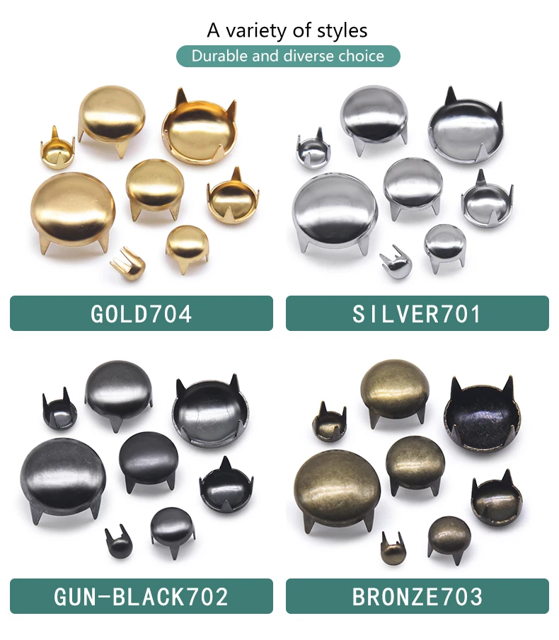 1 PACK Round Brass Dome Rivets Spike Studs Spots Nailhead Punk Rock DIY Leather Craft For Shoes Clothing Bag Garment Decoration