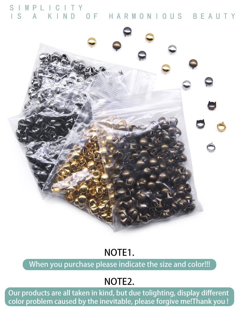 1 PACK Round Brass Dome Rivets Spike Studs Spots Nailhead Punk Rock DIY Leather Craft For Shoes Clothing Bag Garment Decoration