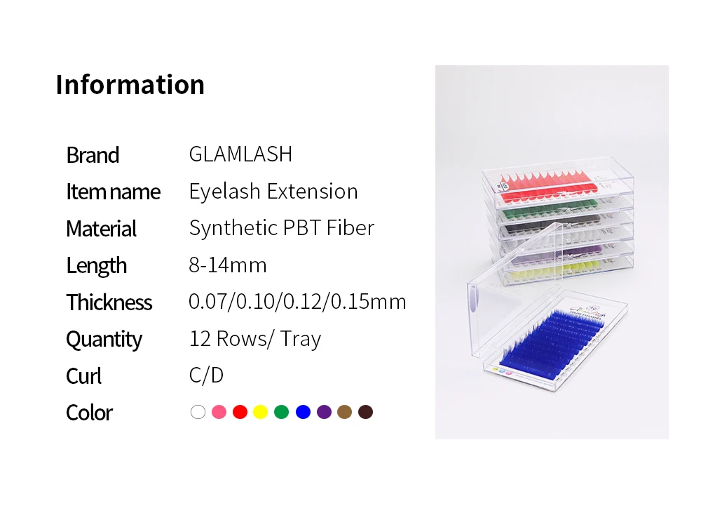 GLAMLASH Color Lash Purple Blue Brown Green Red White Pink Yellow Eyelash Extensions Individual False Colored Mink Lashes Makeup