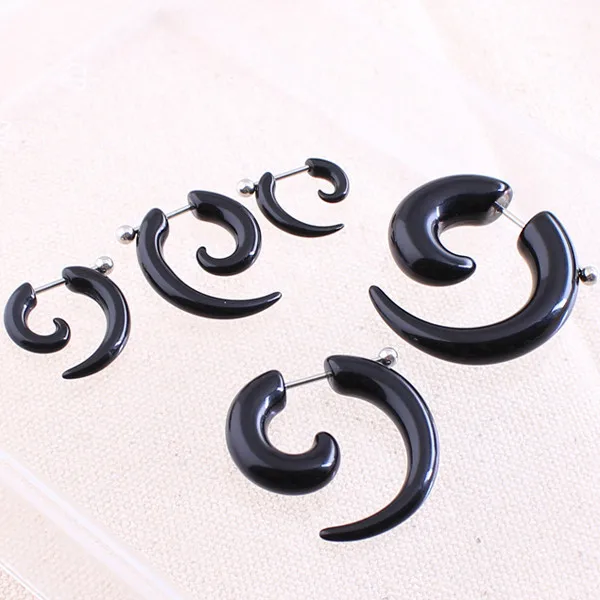 1 pair men women fashion new fake spiral ear tapers snail ear expanders black 3mm 4mm 5mm 6mm 8mm body jewelry ear plug pircing