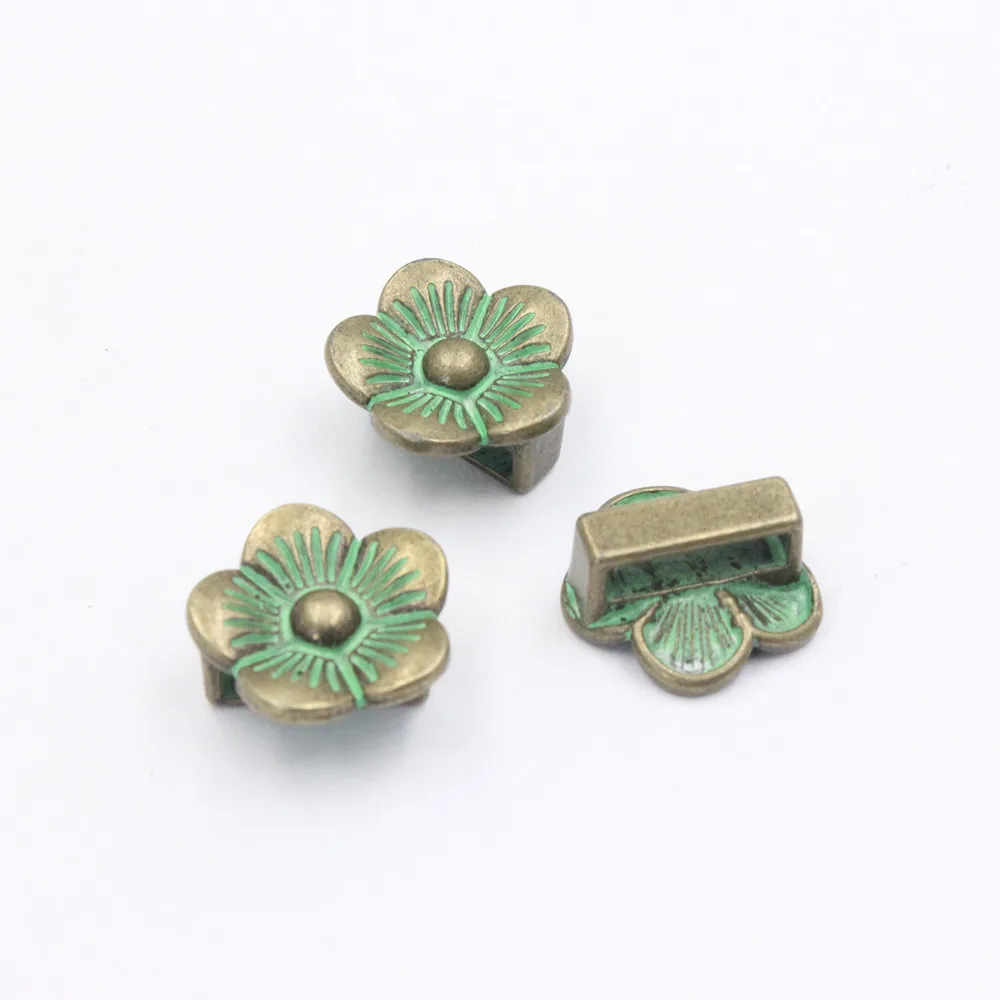 Onebeading Tibetan Silver Flower Slider Beads For Bracelet Necklace DIY Making Accessories 14x15mm Hole:Approx 3x10.5mm 30pcs