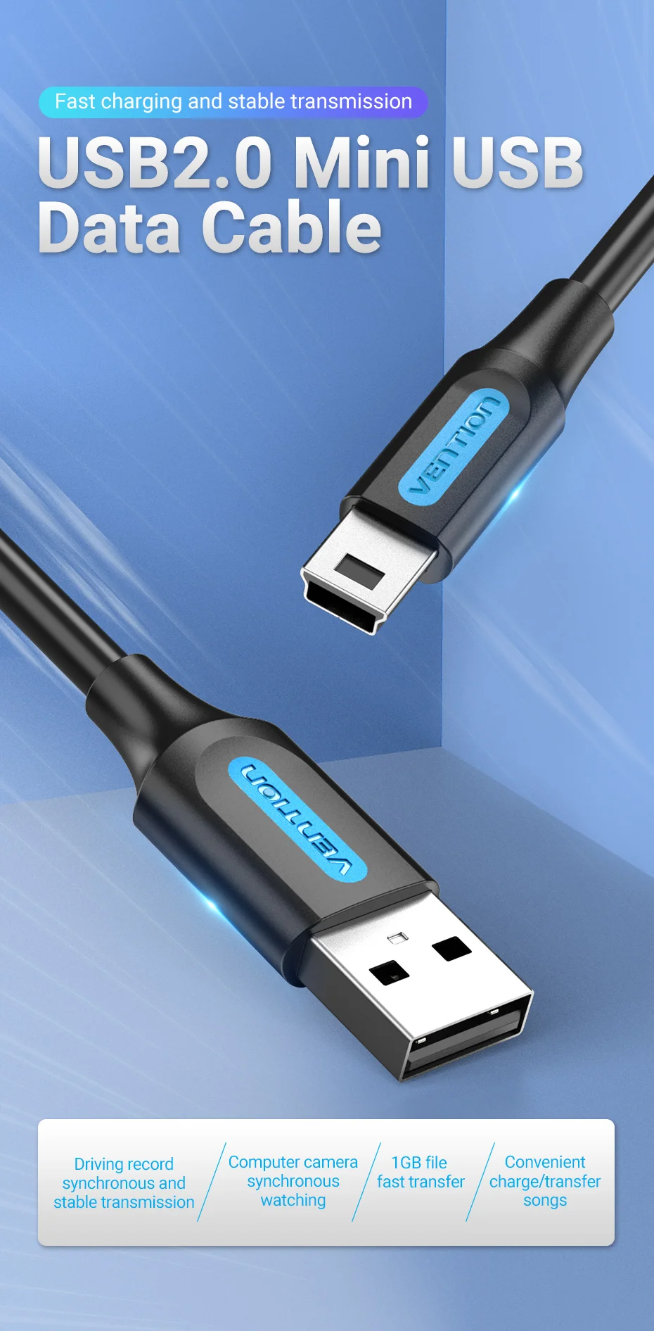 Vention Mini USB Cable Mini USB 2.0 to USB Fast Data Charger Cable for MP3 MP4 Player Car GPS Digital Camera HDD Mini USB