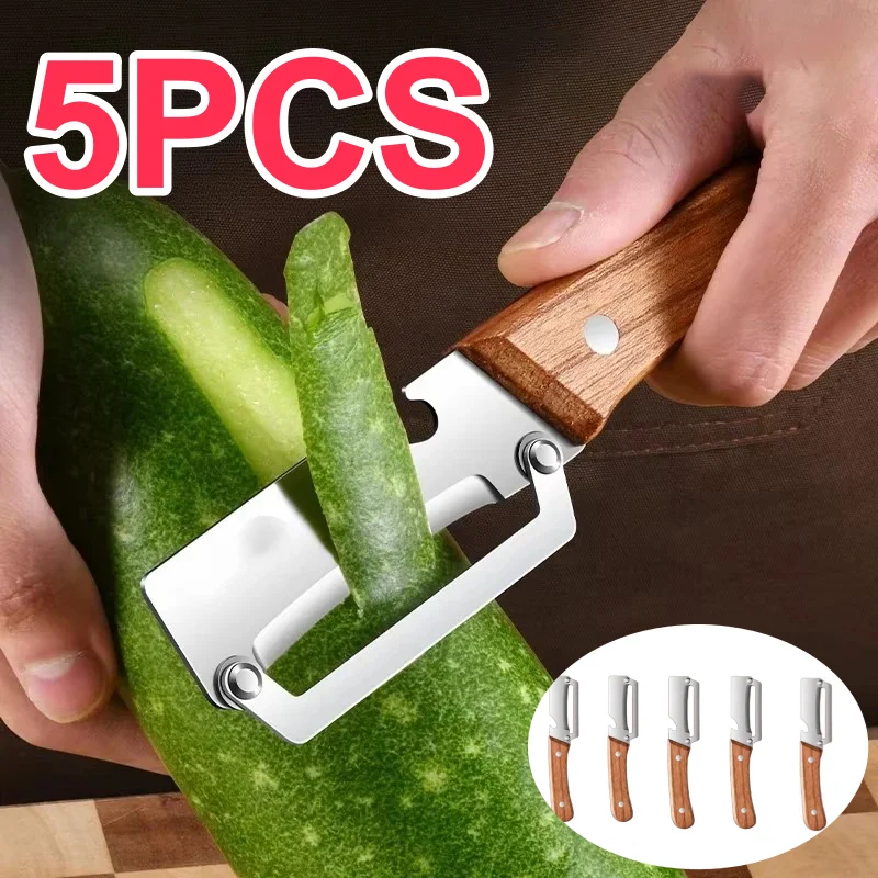 1/5pcs Stainless Steel Peeler Wooden Handle For Peeling Slicing Fruits Vegetables Smooth Operation Peeler Kitchen Accessories