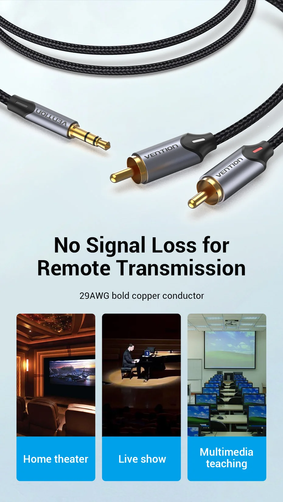 Vention RCA Cable 3.5mm to 2RCA Splitter RCA Jack 3.5 Cable RCA Audio Cable for Smartphone Amplifier Home Theater AUX Cable RCA
