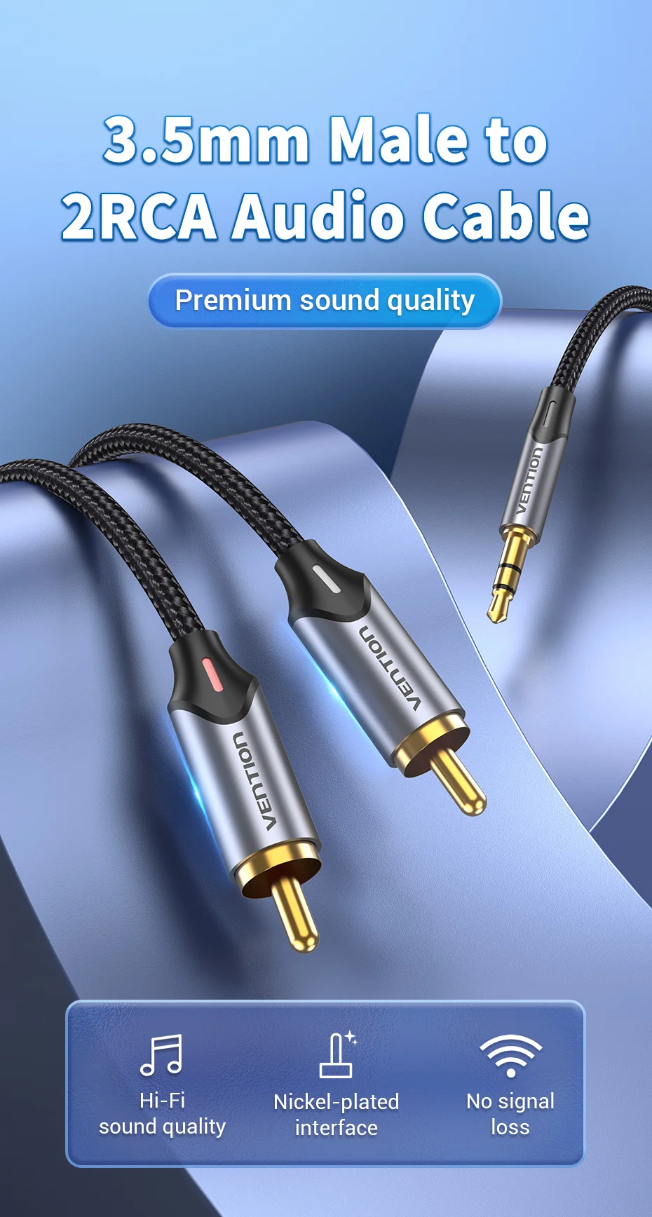 Vention RCA Cable 3.5mm to 2RCA Splitter RCA Jack 3.5 Cable RCA Audio Cable for Smartphone Amplifier Home Theater AUX Cable RCA