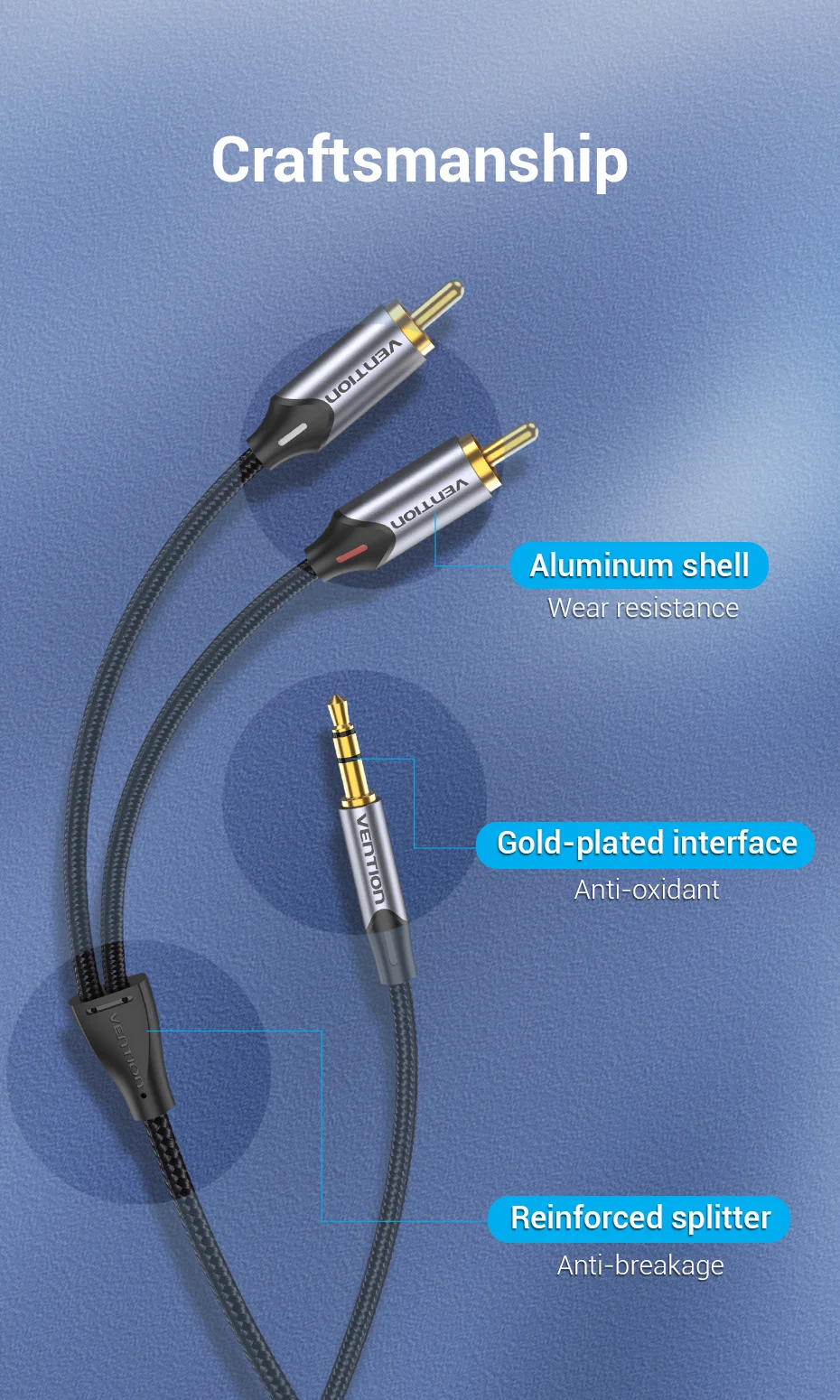 Vention RCA Cable 3.5mm to 2RCA Splitter RCA Jack 3.5 Cable RCA Audio Cable for Smartphone Amplifier Home Theater AUX Cable RCA