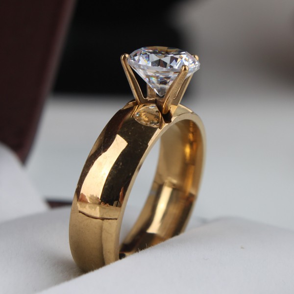 6mm Light Zircon CZ gold color Stainless Steel finger rings men women jewelry wholesale lots