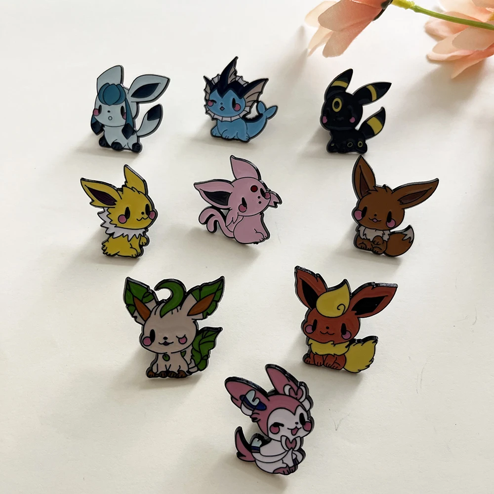 9 Pcs Anime Elf Brooch Set Eevee Enamel Pins Fashion Metal Badges Jewelry for Clothing And Backpack Accessory Gift for Fans