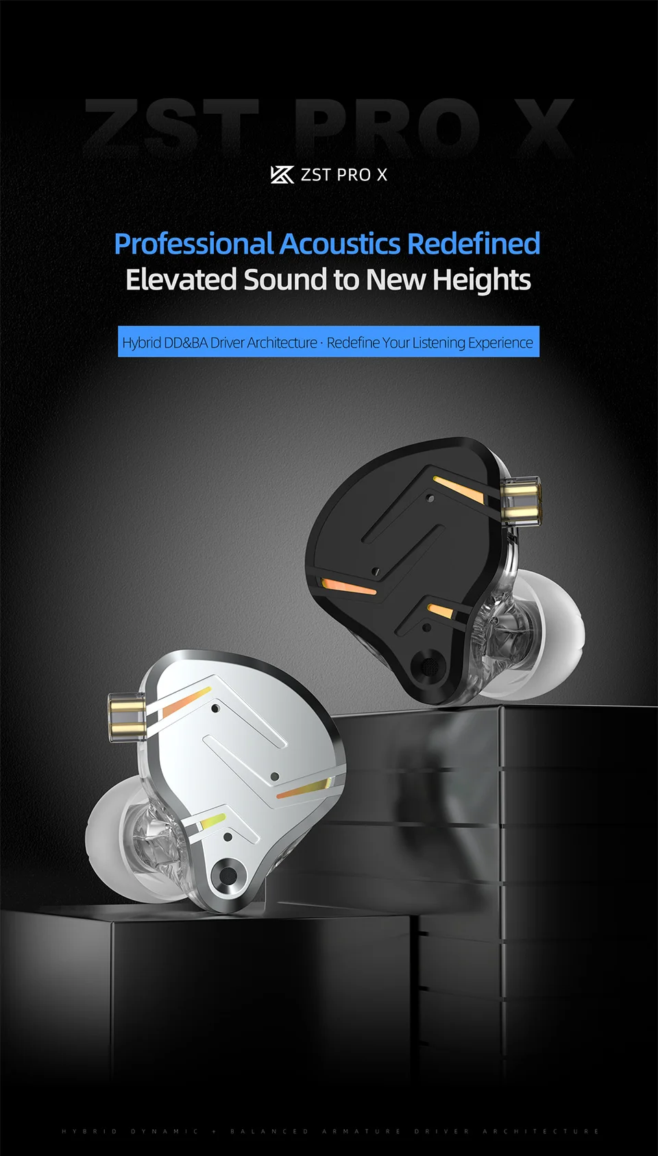 KZ ZST PRO X Dual Flagship Drivers In Ear Earphones Deeper Bass HiFi Headphones Dual-Driver Synergy Detachable Cable Headset