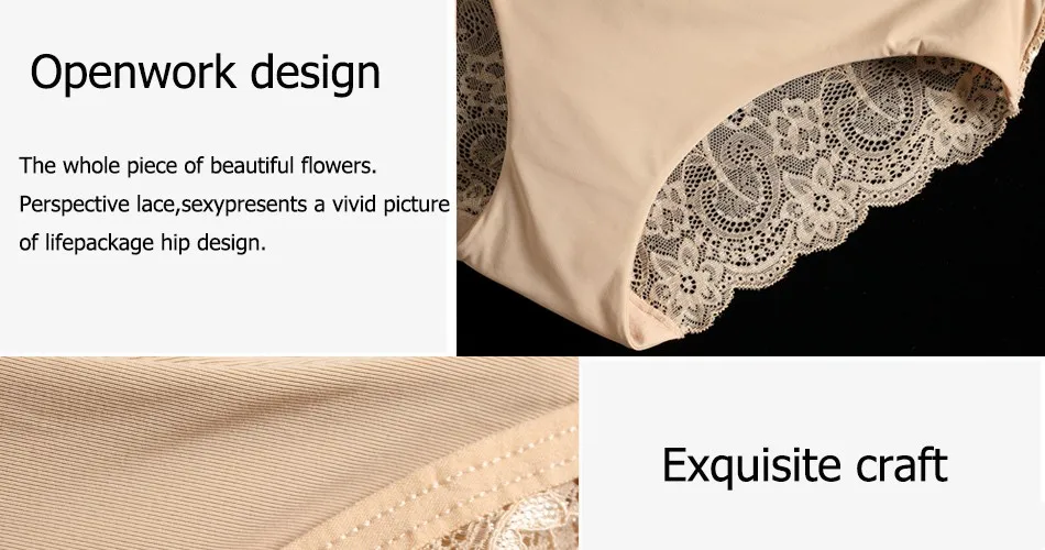 14 Colors Women's Invisible Underwear Spandex Crotch Intimate Women Sexy Lace Black Floral Panties Seamless Panty