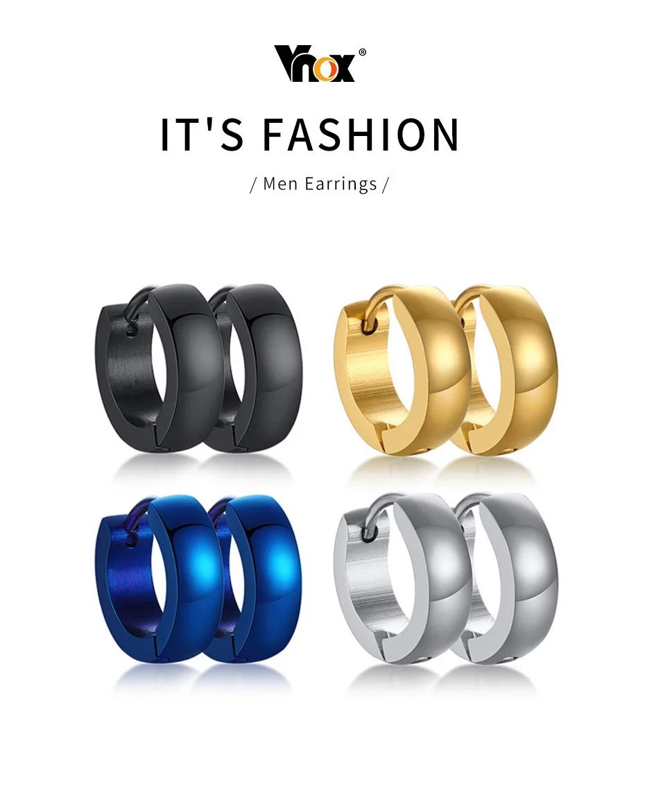 VNOX Cute Hoop Earrings for Men Punk Stainless Steel Huggie Small Earrings 4 Color