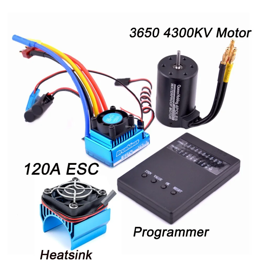 3650 2300KV / 3100KV / 3900KV / 4300KV / 5200KV Brushless Motor & 45A 60A 80A 120A ESC Combo for 1:10 RC Car Boat Part