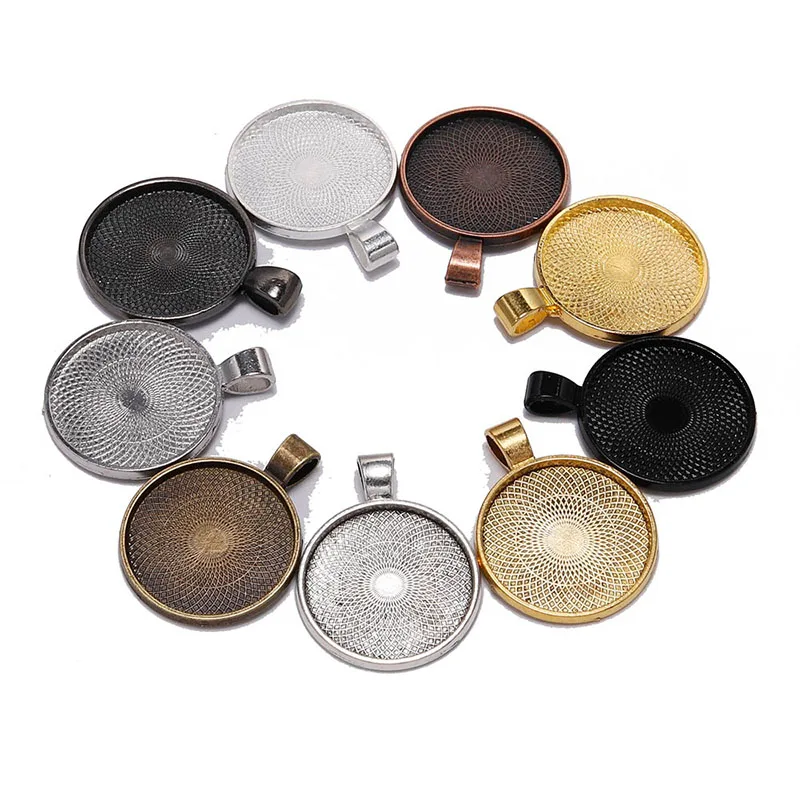 10Pcs 20/25/30mm Necklace Pendant Setting Cabochon Cameo Base Tray Bezel Blank For Pendants Cabochons Jewelry Making Accessories