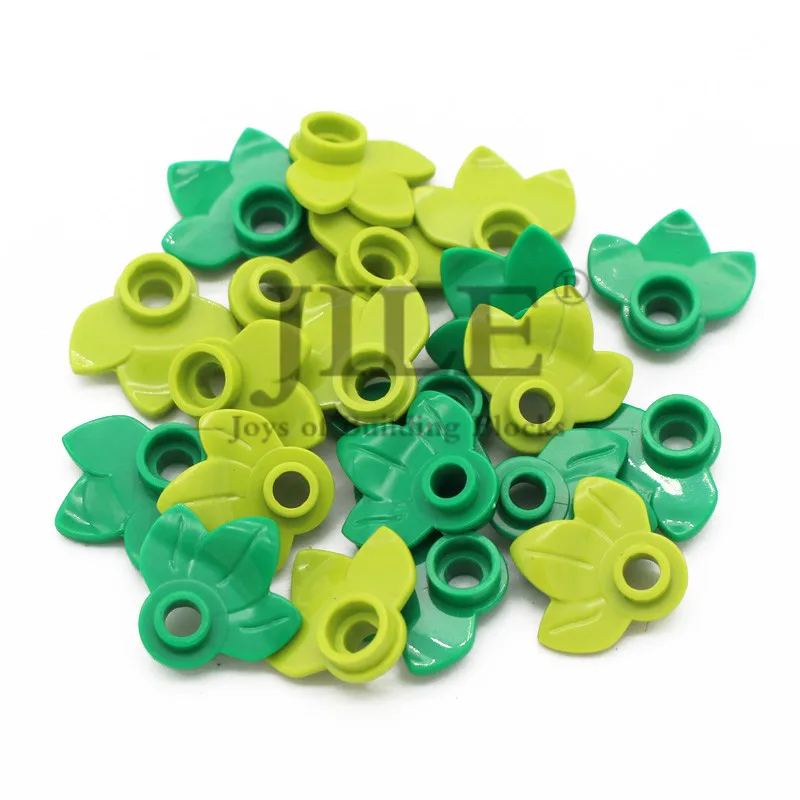 50pcs Moc Plant Plate Round 1x1 with 3 Leaves 32607 DIY Enlighten Building Blocks Bricks Compatible Assembles Parts Street View