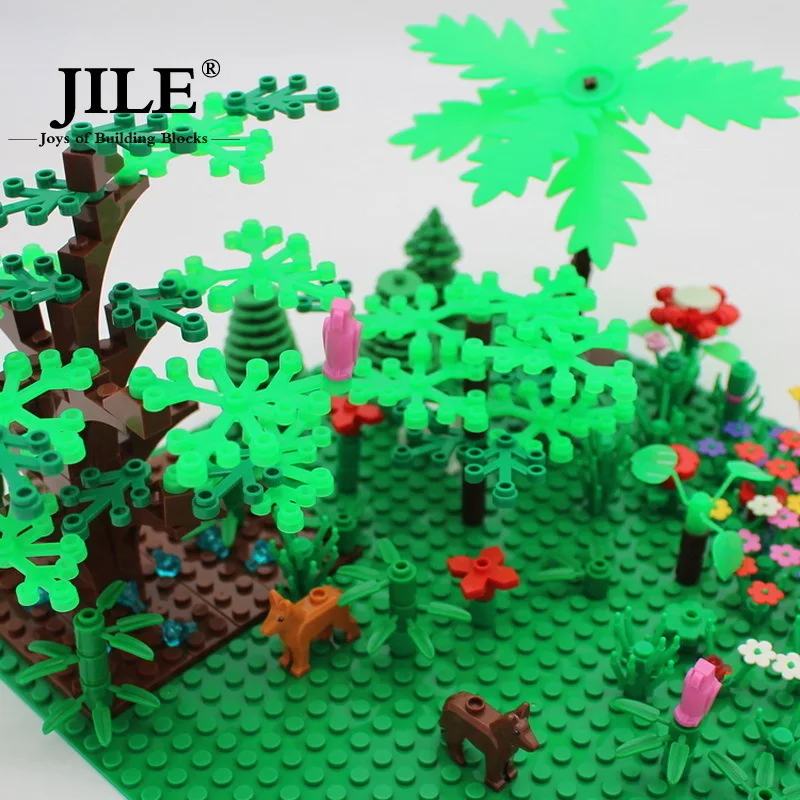 50pcs Moc Plant Plate Round 1x1 with 3 Leaves 32607 DIY Enlighten Building Blocks Bricks Compatible Assembles Parts Street View