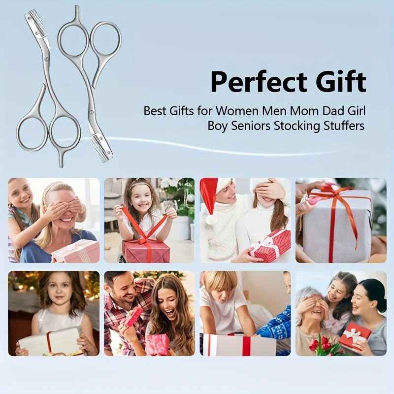 Professional Stainless Steel Eyebrow Scissors with Comb Hypoallergenic Ergonomic Two-Handed Design Precision Shaping & Grooming